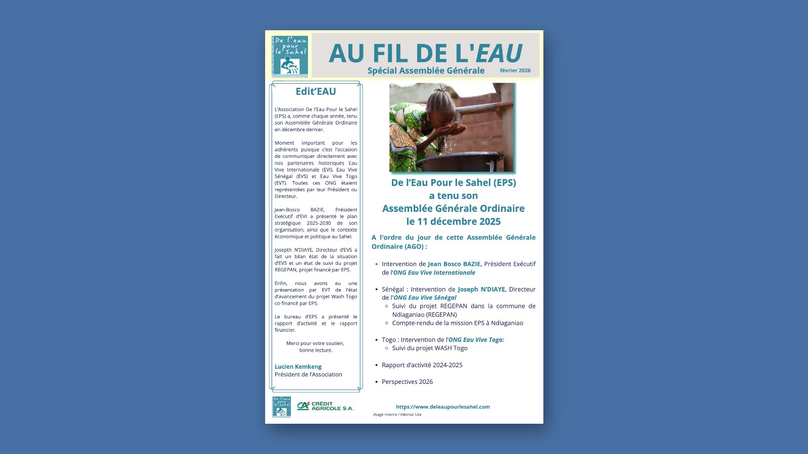 Couverture de la lettre Au Fil de l'Eau de février 2026, spéciale Assemblée Générale